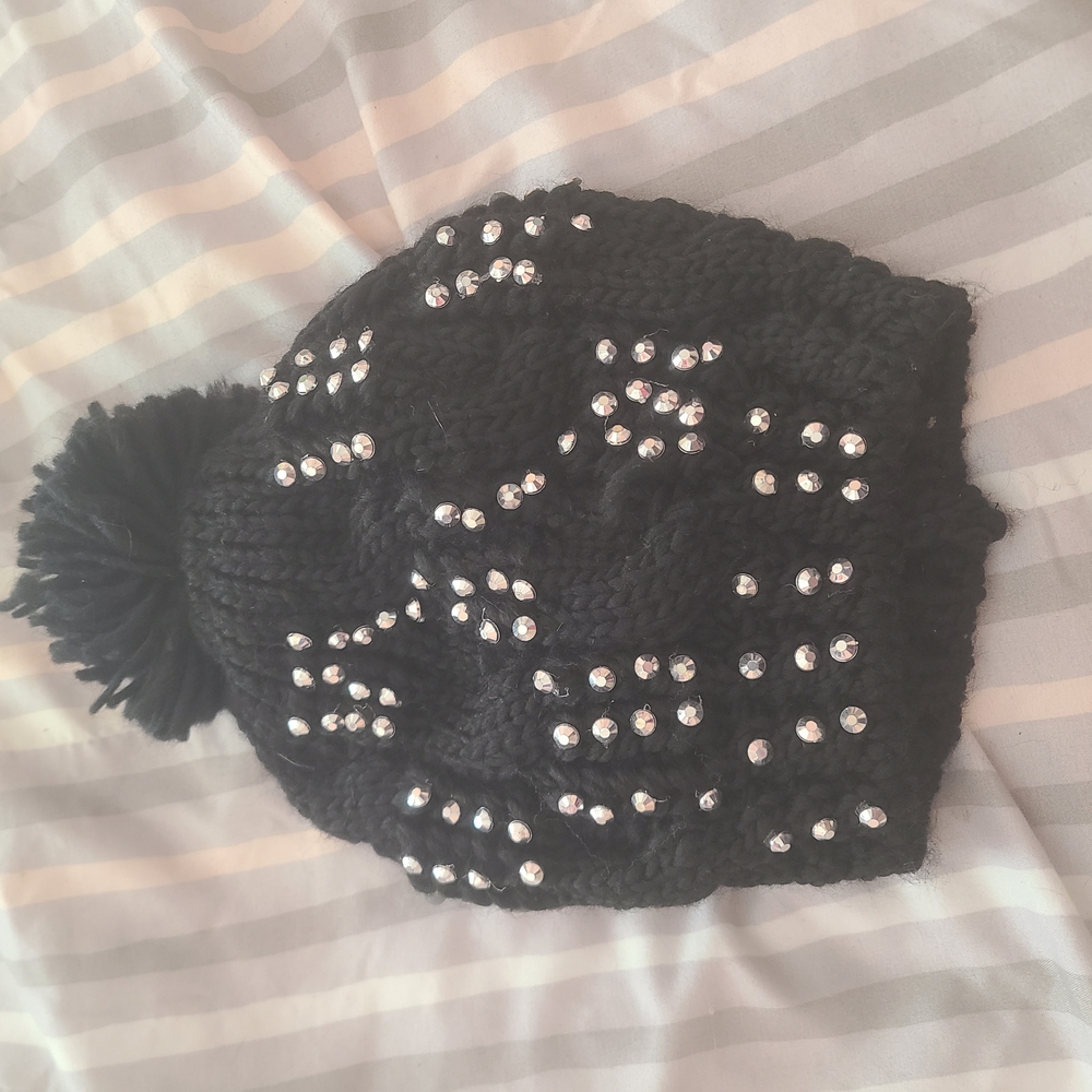 Black Knit Winter Hat with Pom-Pom